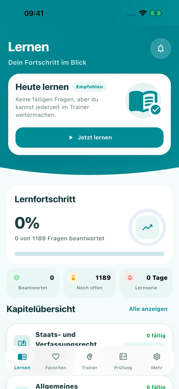 Verwaltungsfachangestellte: Lernübersicht – echter App-Screenshot